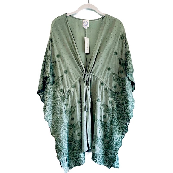 Blue Rain Accessories - Green Boho Embroidered Wrap